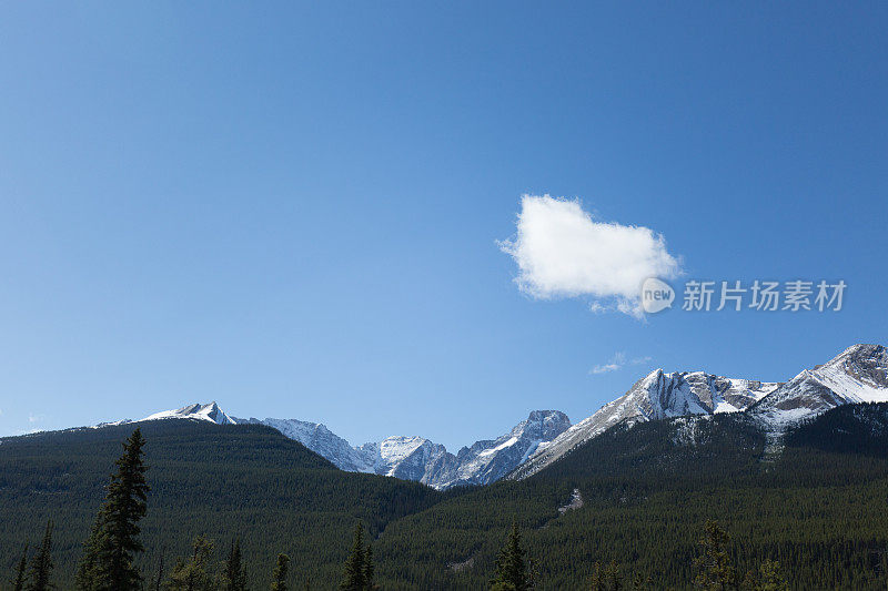 加拿大落基山脉有岩石和雪景景色