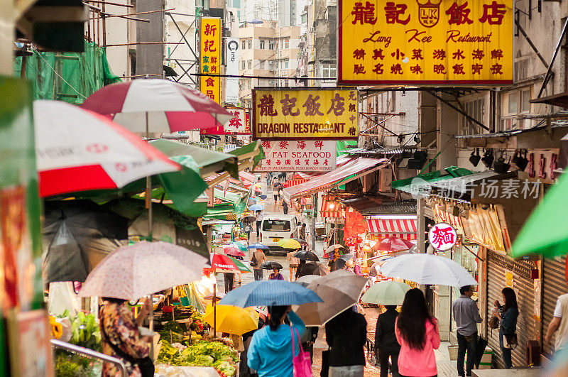 雨天繁忙的香港市场