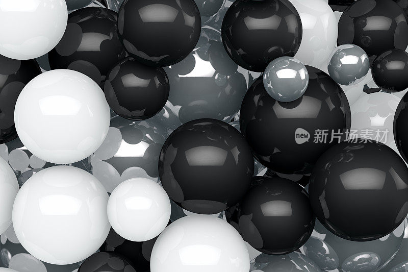 3D抽象闪亮的黑白颜色球体背景