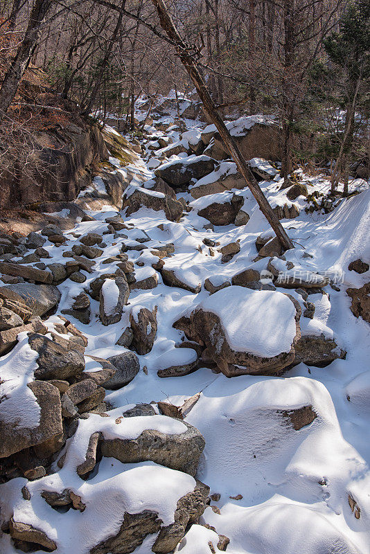 冬谷，白雪覆盖的岩石