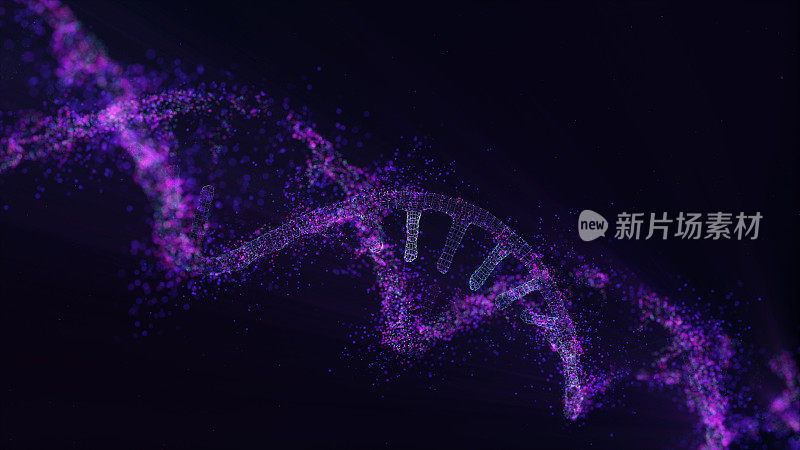 DNA分子模型。发光粒子