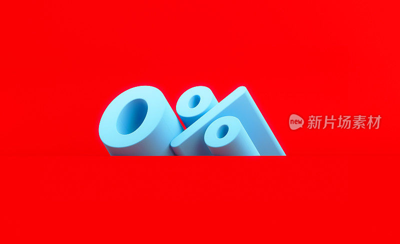 销售概念-蓝色0%的文本坐在红色的背景