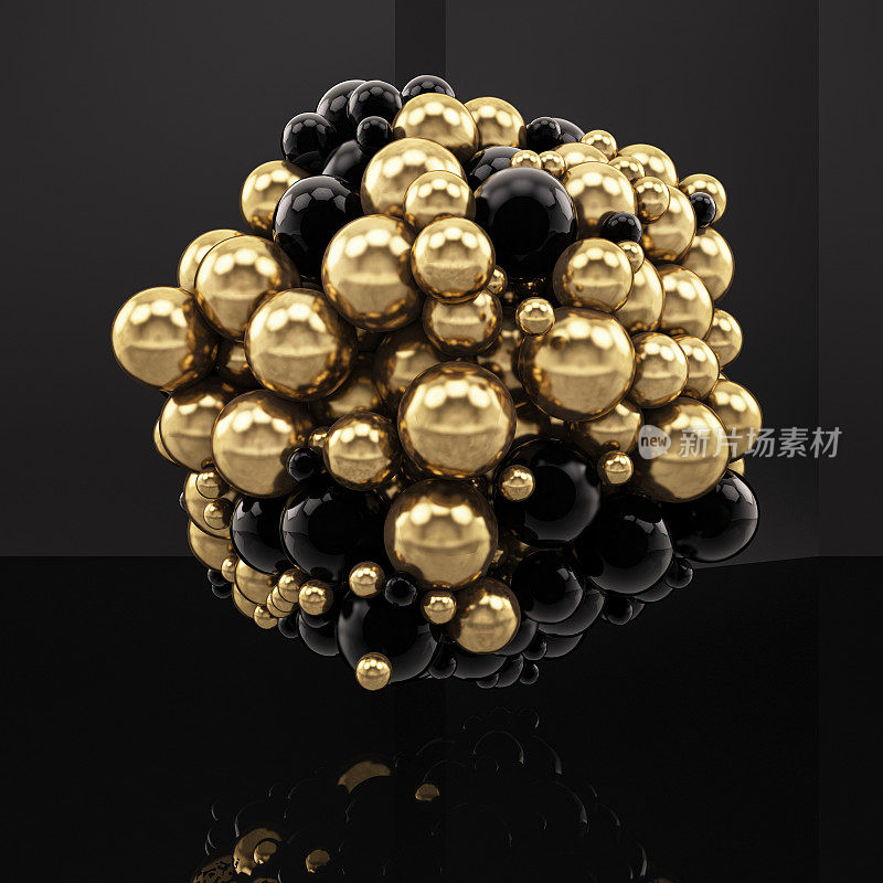 抽象闪亮的黑色和金色球体