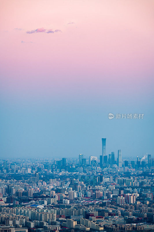 全景的北京与金星带，中国，夜晚天际线