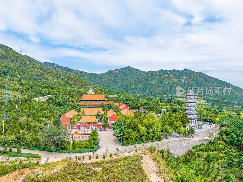 中国河北省石家庄市鹿泉区龙泉古寺航拍