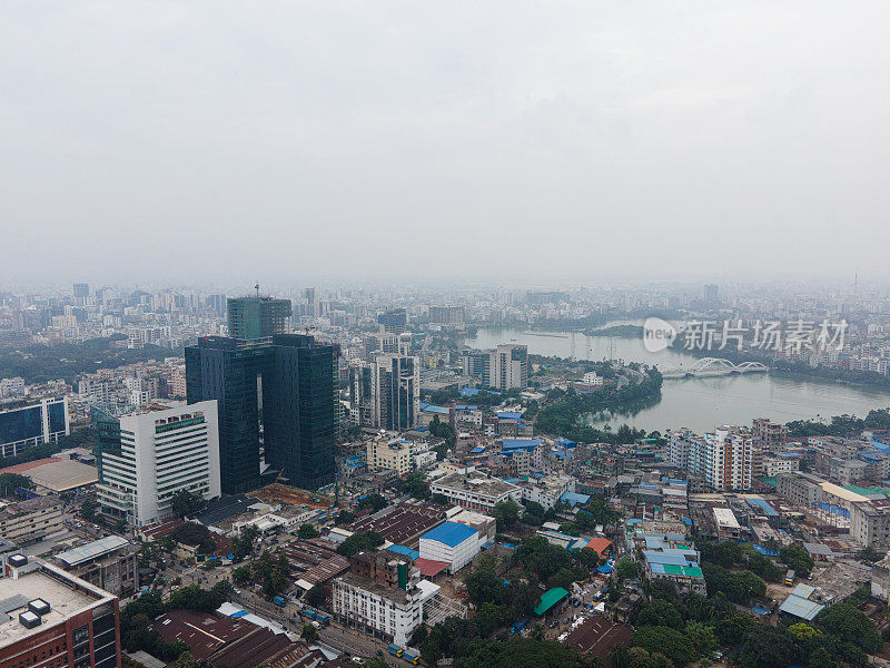 达卡,孟加拉国。达卡的天际线。达卡市鸟瞰图。