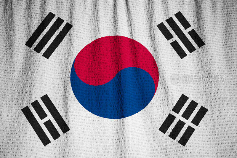 皱褶韩国国旗的特写