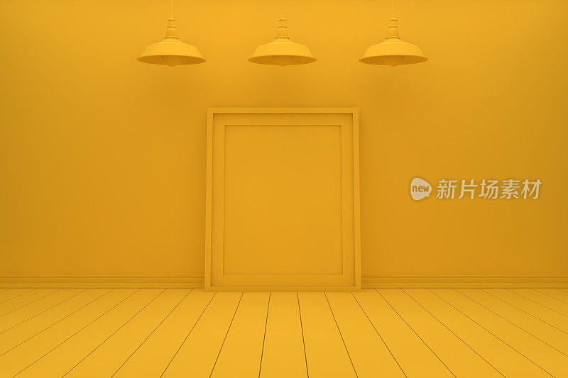 空荡荡的黄色客厅和空白的框架