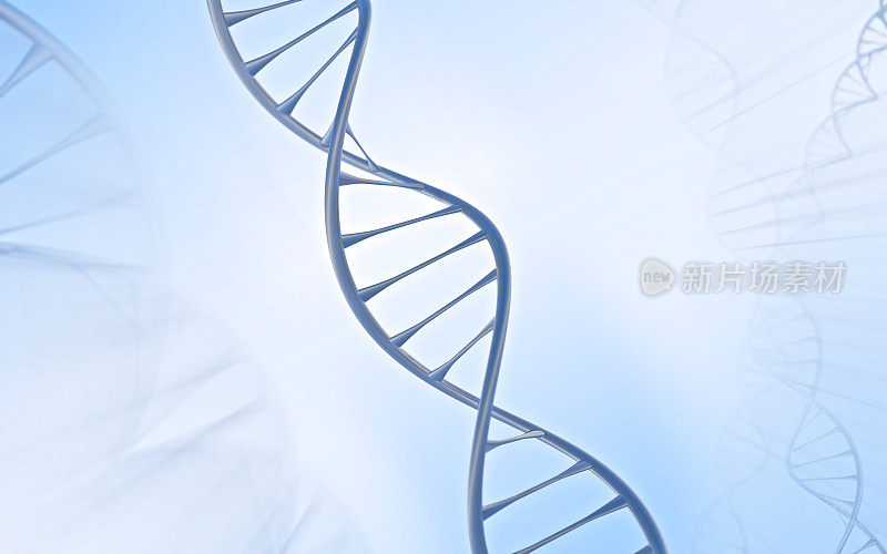 紧密的DNA双螺旋，金属白色和蓝色背景