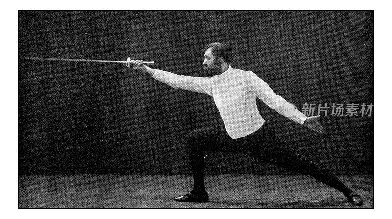 爱好和运动的古董点印照片:击剑