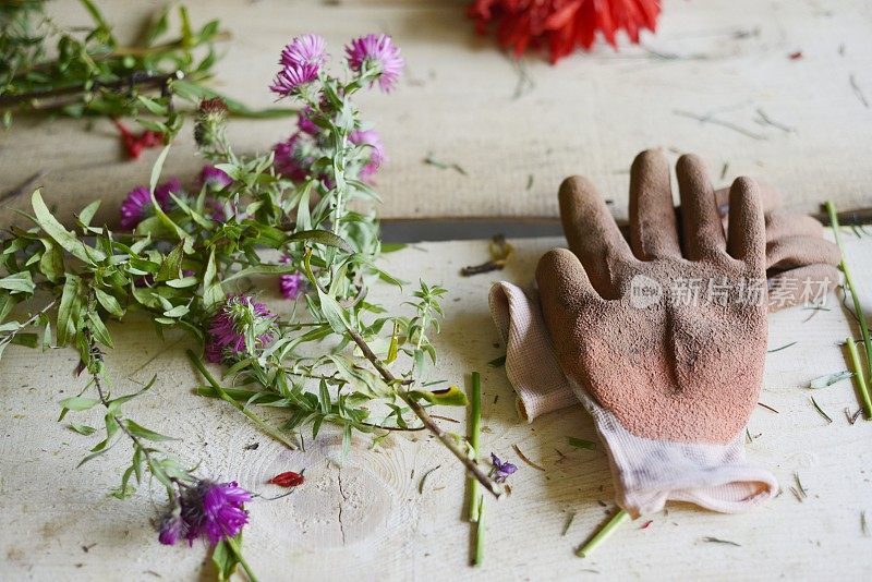 园艺手套和切花
