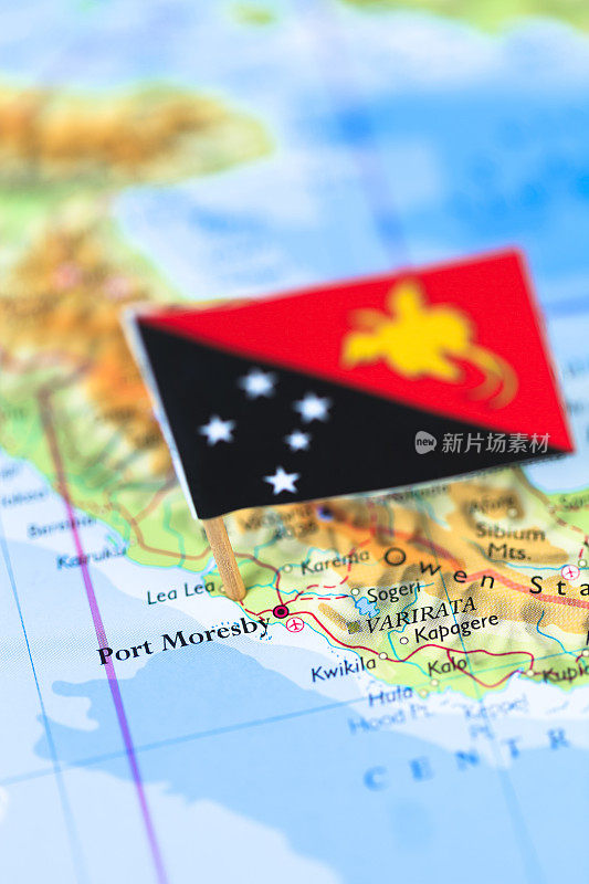 巴布亚新几内亚地图和旗帜