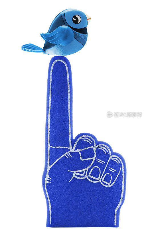 蓝鸟在泡沫手指上