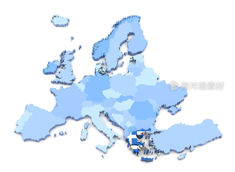 欧洲地图，希腊国旗