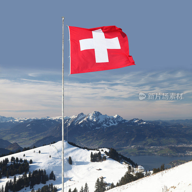 瑞士国旗阿尔卑斯山山脉