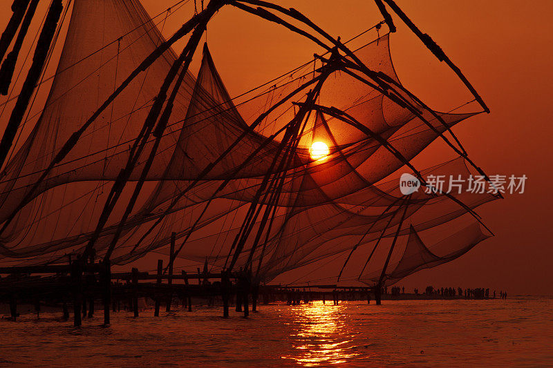 中国渔网，科钦，喀拉拉邦-印度。