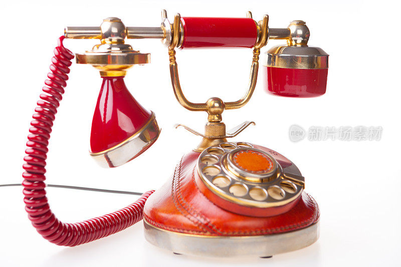 红色老式拨号盘电话