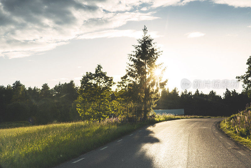 瑞典的夏日公路，阳光强烈