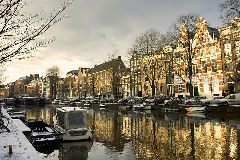 日落的阿姆斯特丹运河