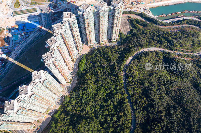 中国香港现代住宅建筑的无人机视图