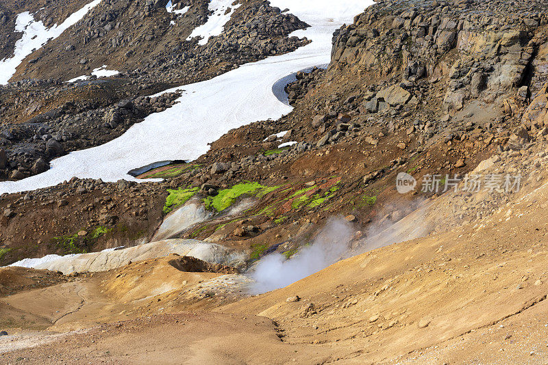 冰岛Kerlingarfjoll山脉的Hveradalir地热区。