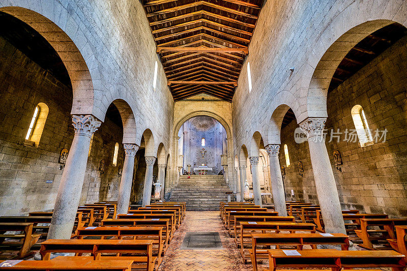 这是中世纪维特博中心圣西斯托教堂庄严肃穆的内部