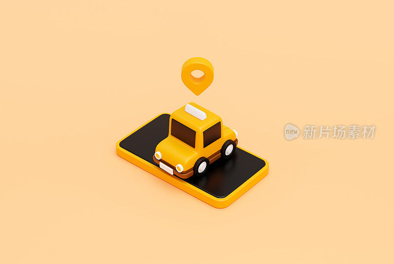 智能手机上的出租车提示铃声通知提醒和泡泡聊天消息，为在线交通服务概念网页横幅卡通图标或符号背景3D插图