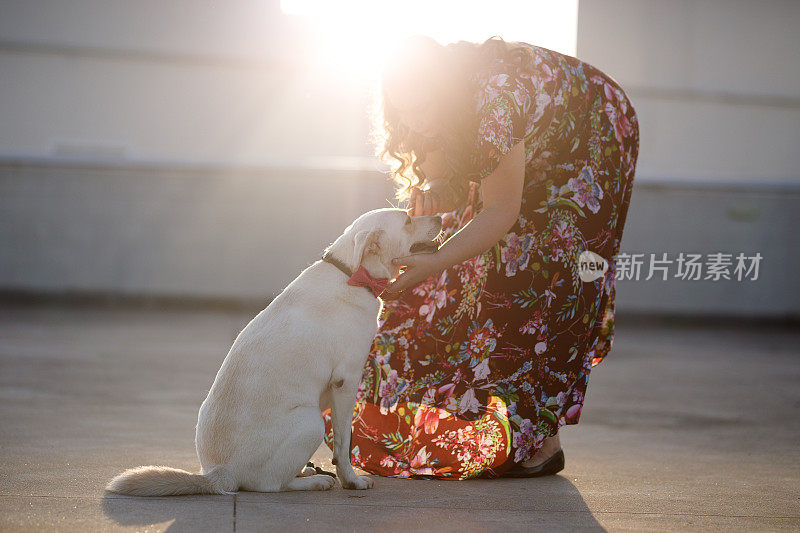 一个女人爱她的狗