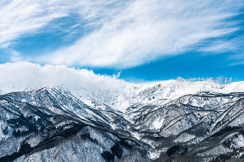 皑皑白雪的日本山，日本白波