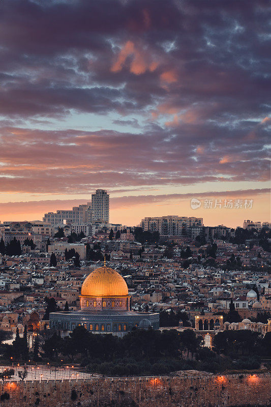 日落时分的阿克萨清真寺，圣殿山，耶路撒冷老城