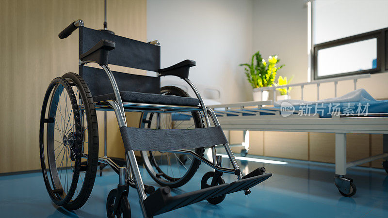 病床旁的轮椅，3d效果图