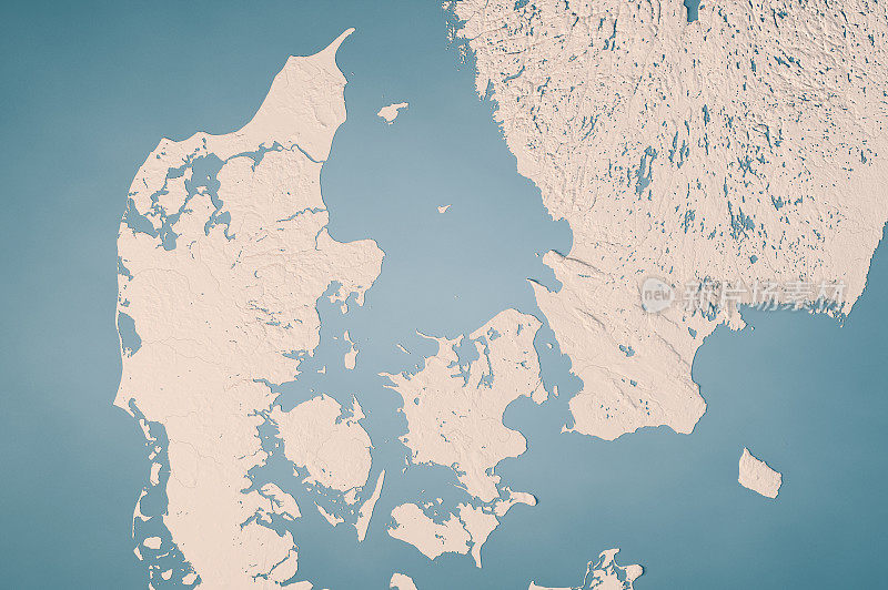 丹麦地形图水平3D渲染中立