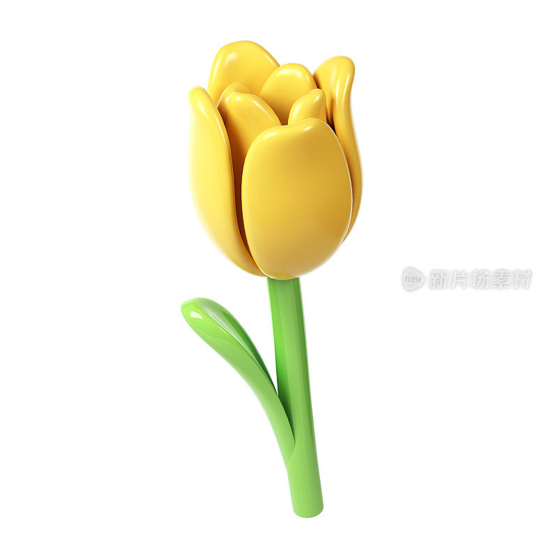 3d黄色郁金香花卡通风格的花束或装饰。爱情情人节浪漫的设计孤立的白色背景春天插图