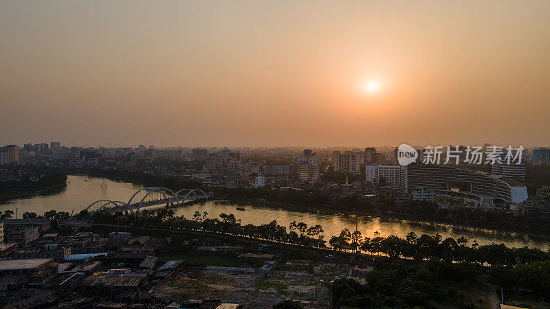 达卡城市鸟瞰图。达卡市的哈蒂吉勒旅游景点。