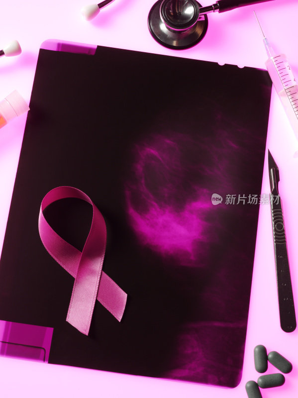 乳房x光和癌症意识丝带
