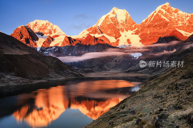 南美秘鲁安第斯山脉的卡瓦科查湖上的日出