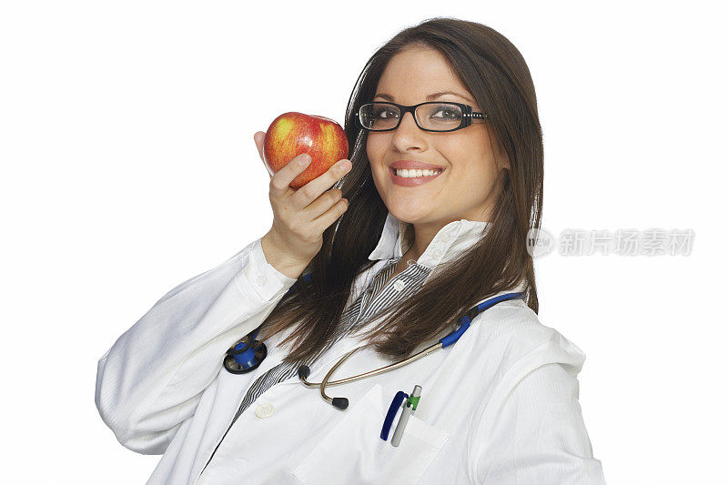 女医生拿着红苹果