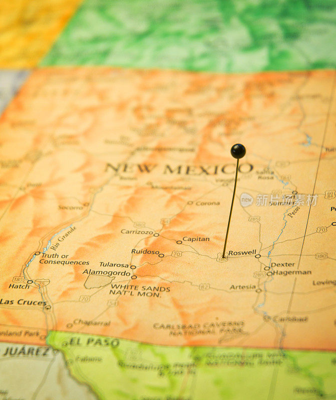 罗斯韦尔、新墨西哥州、德克萨斯州和华雷斯边境的路线图