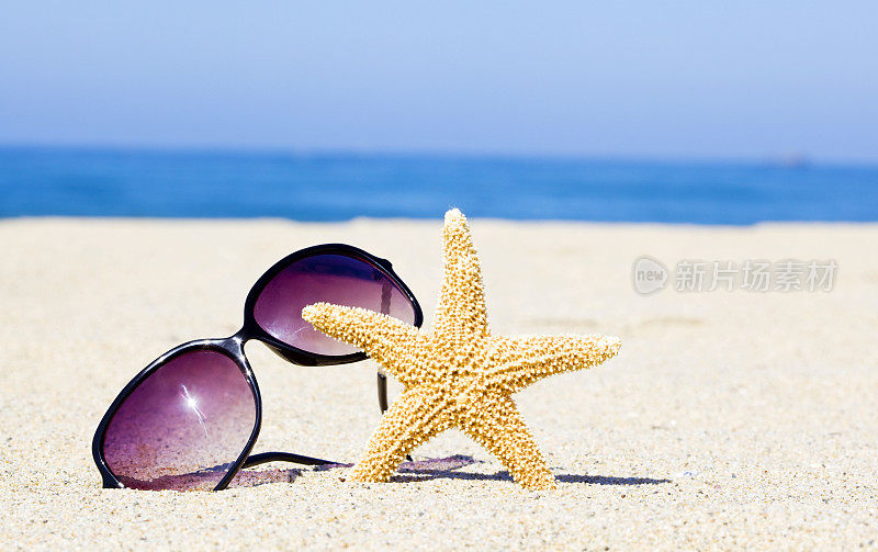 海滩上的海星和太阳镜