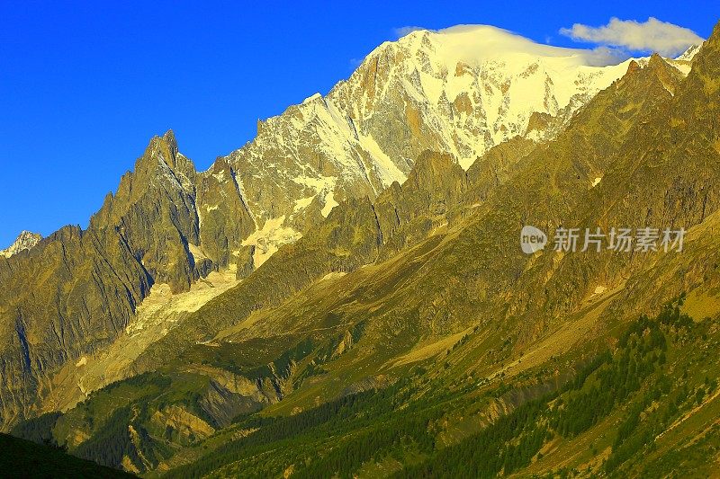 日出时的勃朗峰-阿尔卑斯奥斯塔山谷，意大利