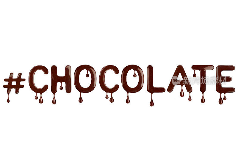 巧克力是由液态巧克力写在白色背景上的
