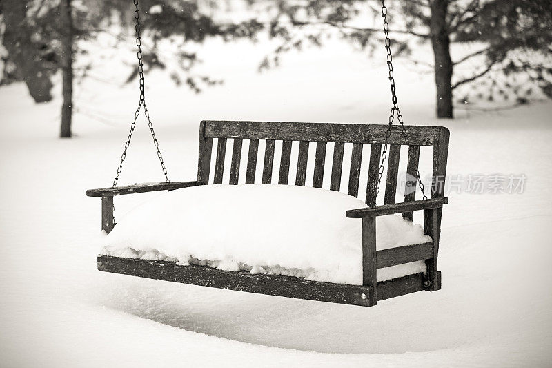 深粉雪在长凳式树秋千