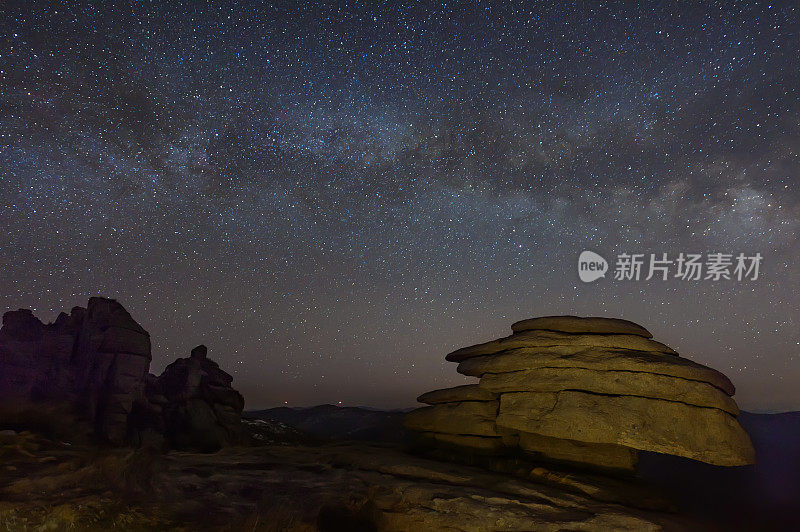 夜景与明亮的银河