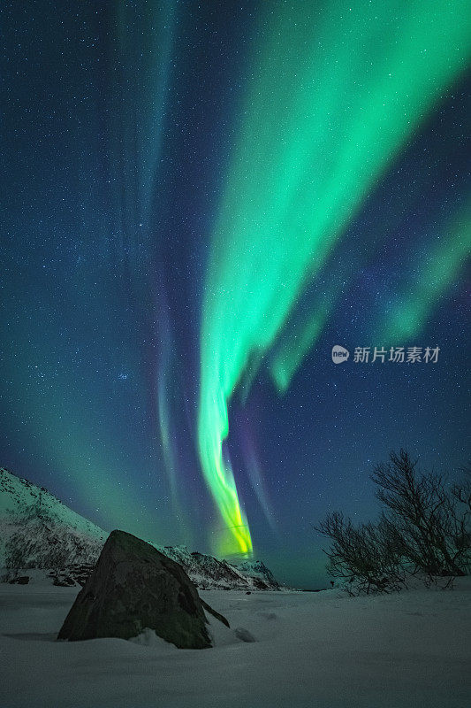 冬天，挪威北部罗浮敦群岛上空的北极光