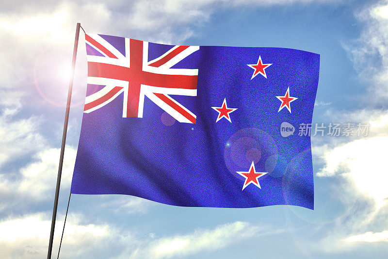蓝天上随风飘扬的澳大利亚国旗