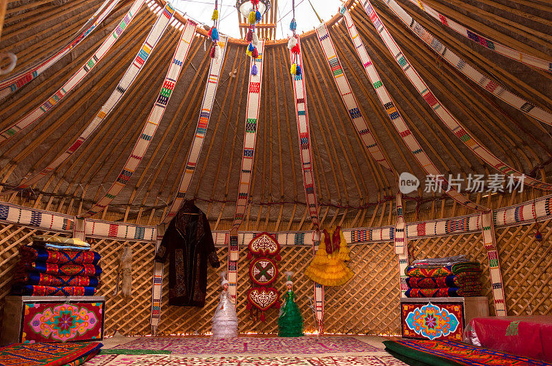 中亚传统游牧民族的蒙古包内部