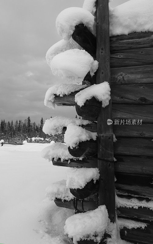 小木屋上的雪
