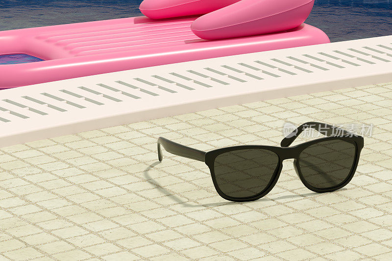 太阳镜和游泳池，暑假旅游背景