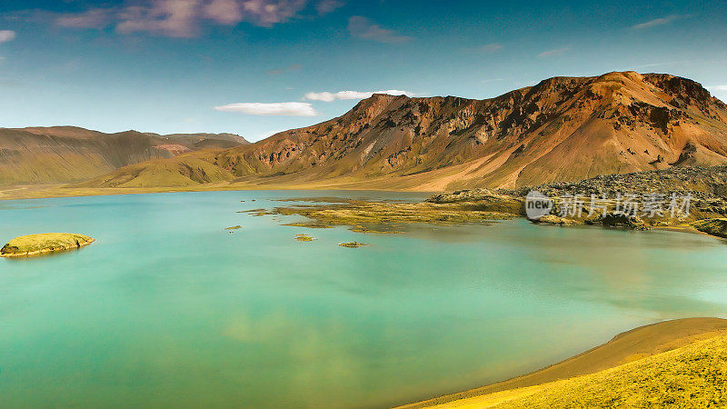 湖泊和山脉的Landmannalaugar景观在夏季，鸟瞰图-冰岛-欧洲