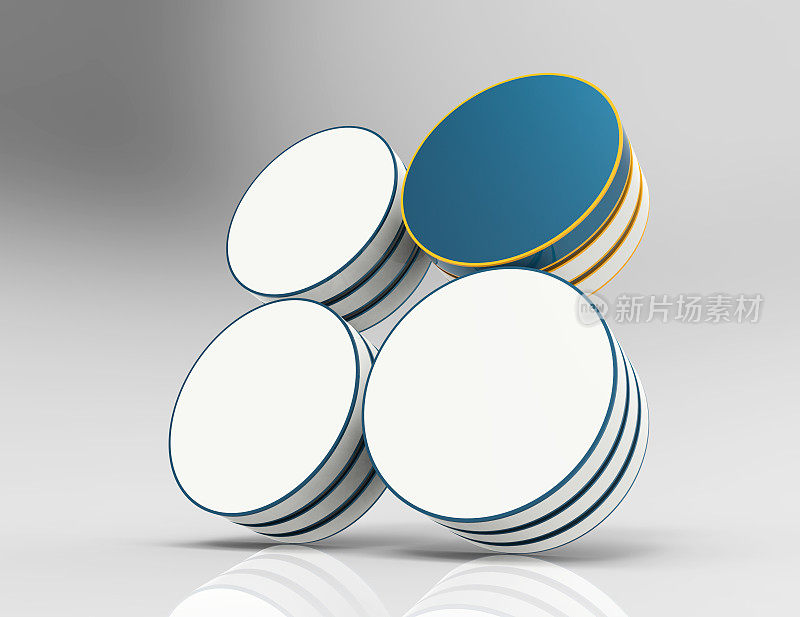 圆形白色蓝色金属盘，灰色背景